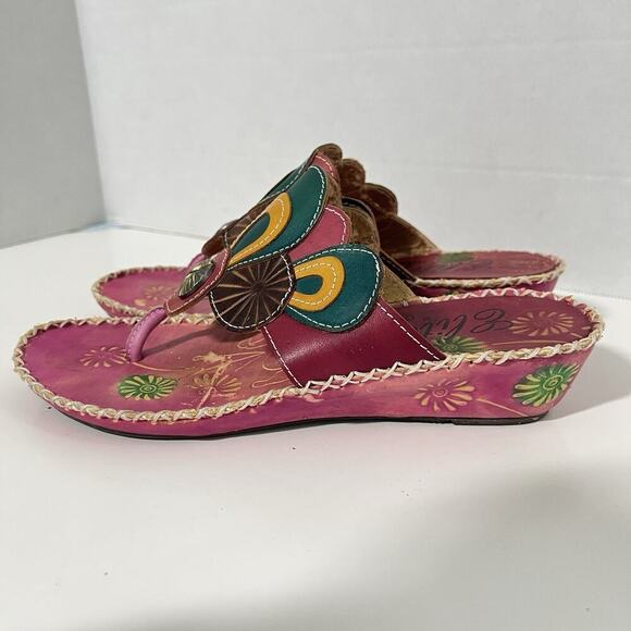 Elite Corkys Colorful Wedge Sandals Women’s 9 Leather Painted Navajo Pink Green - Picture 5 of 14